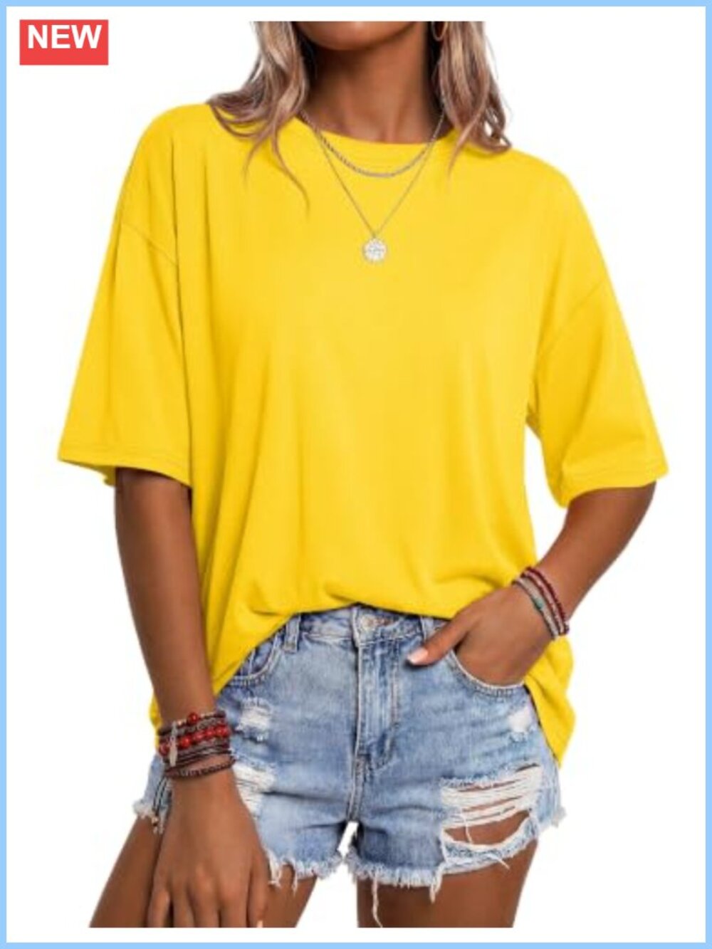 Oversized Cotton Blend T-Shirt Women Loose Fit Drop Shoulder Crewneck Short